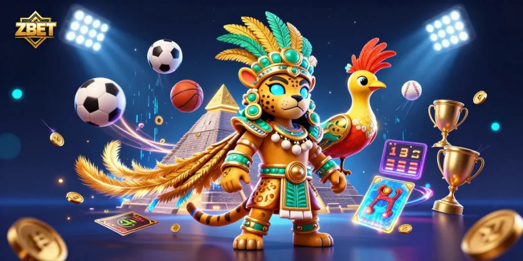 Engage with ZBET's exciting sports betting actions surrounded by vibrant casino-themed elements.