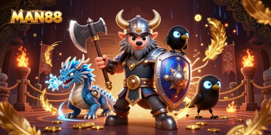 MAN88 players engaging in exhilarating gaming action with heroic characters and dynamic features.